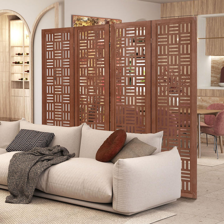 Giantex 4/6 Panels Room Divider - Folding Room Dividers with Carved Cutout Pattern &amp; Solid Wood Frame