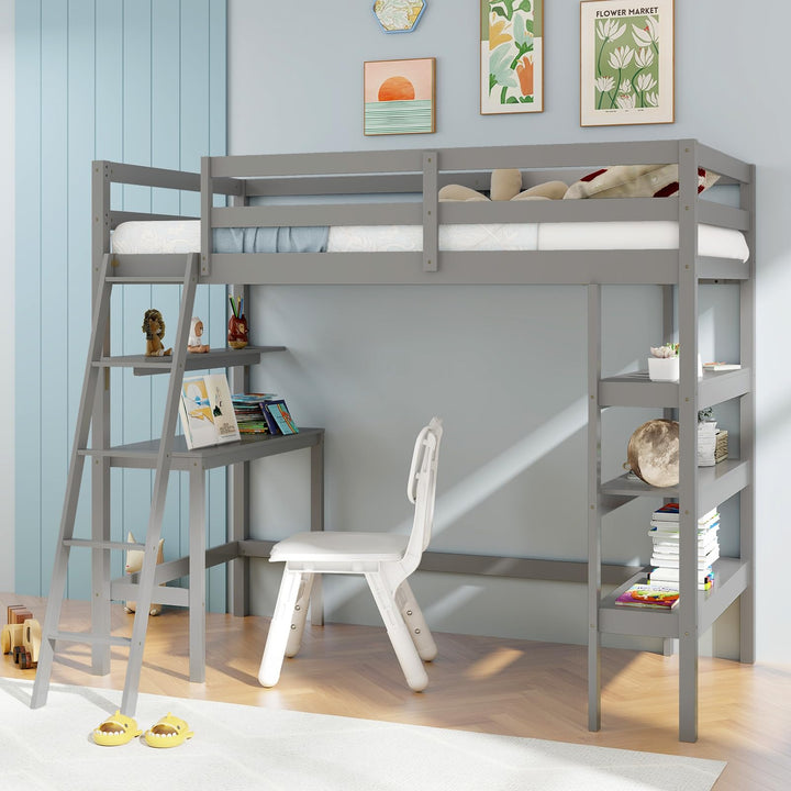 Giantex Loft Bed with Desk &amp; Bookshelves
