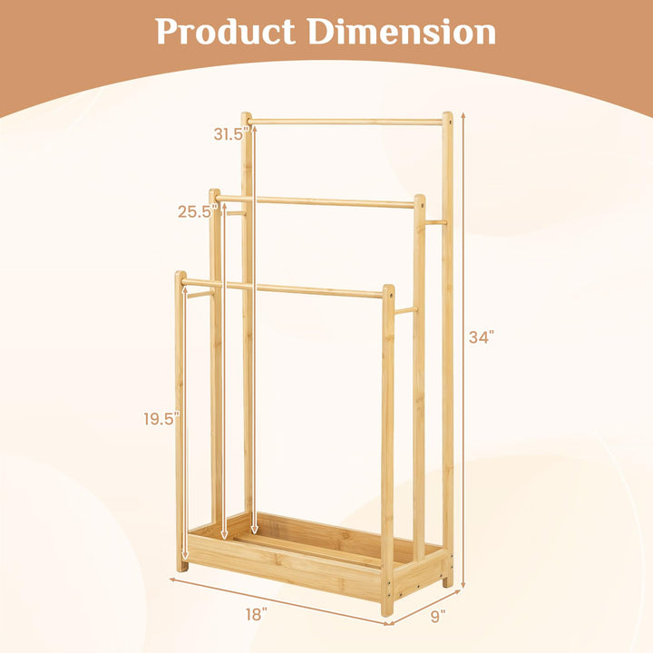 Giantex 3 Tier Free Standing Bamboo Towel Rack with Storage Shelf