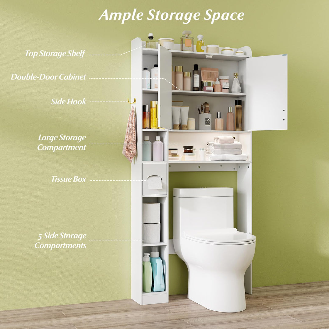 Giantex Over The Toilet Storage Cabinet with LED Light Doors Toilet Paper Holder