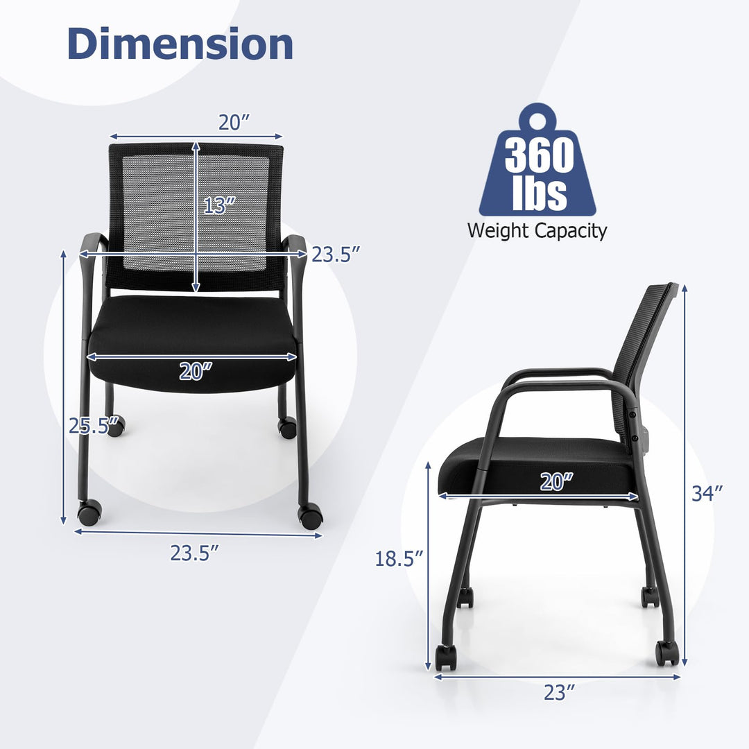 Giantex Waiting Room Chairs - Reception Chairs, Office Guest Chairs with Wheels, Metal Frame &amp; Armrests