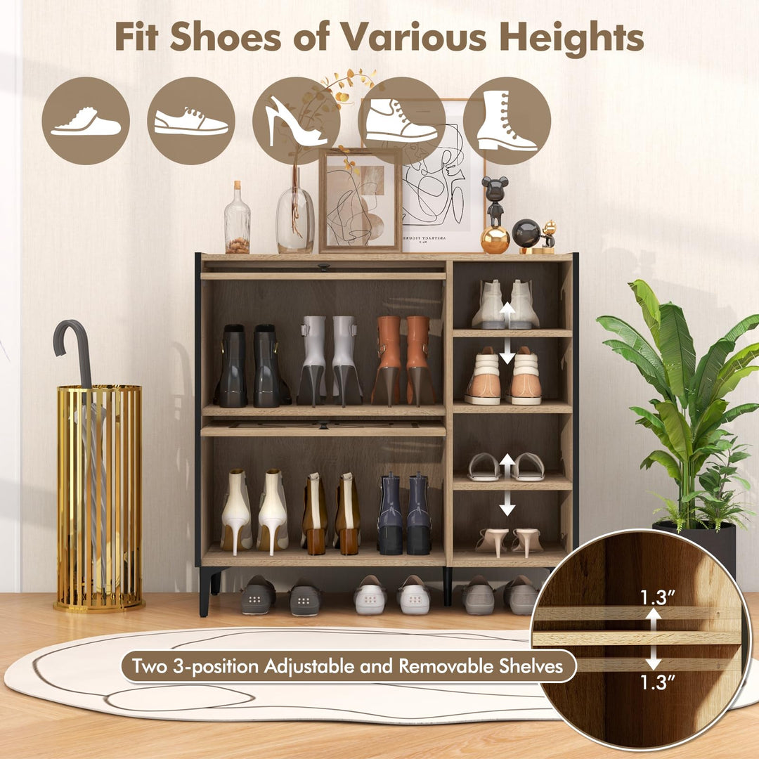 Giantex Shoe Cabinet with Flip &amp; Slide Doors, Shoe Storage Cabinet with Adjustable Cube Shelves(Decorative Doors)