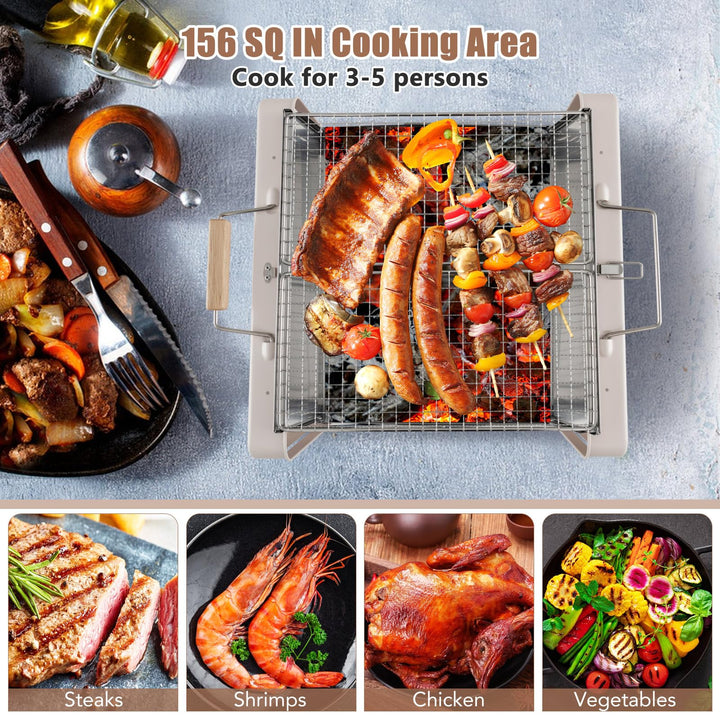 Giantex Portable Charcoal Grill - 15" Small Barbecue Grill, Folding BBQ Grill with Removable Grill Grids &amp; Charcoal Box