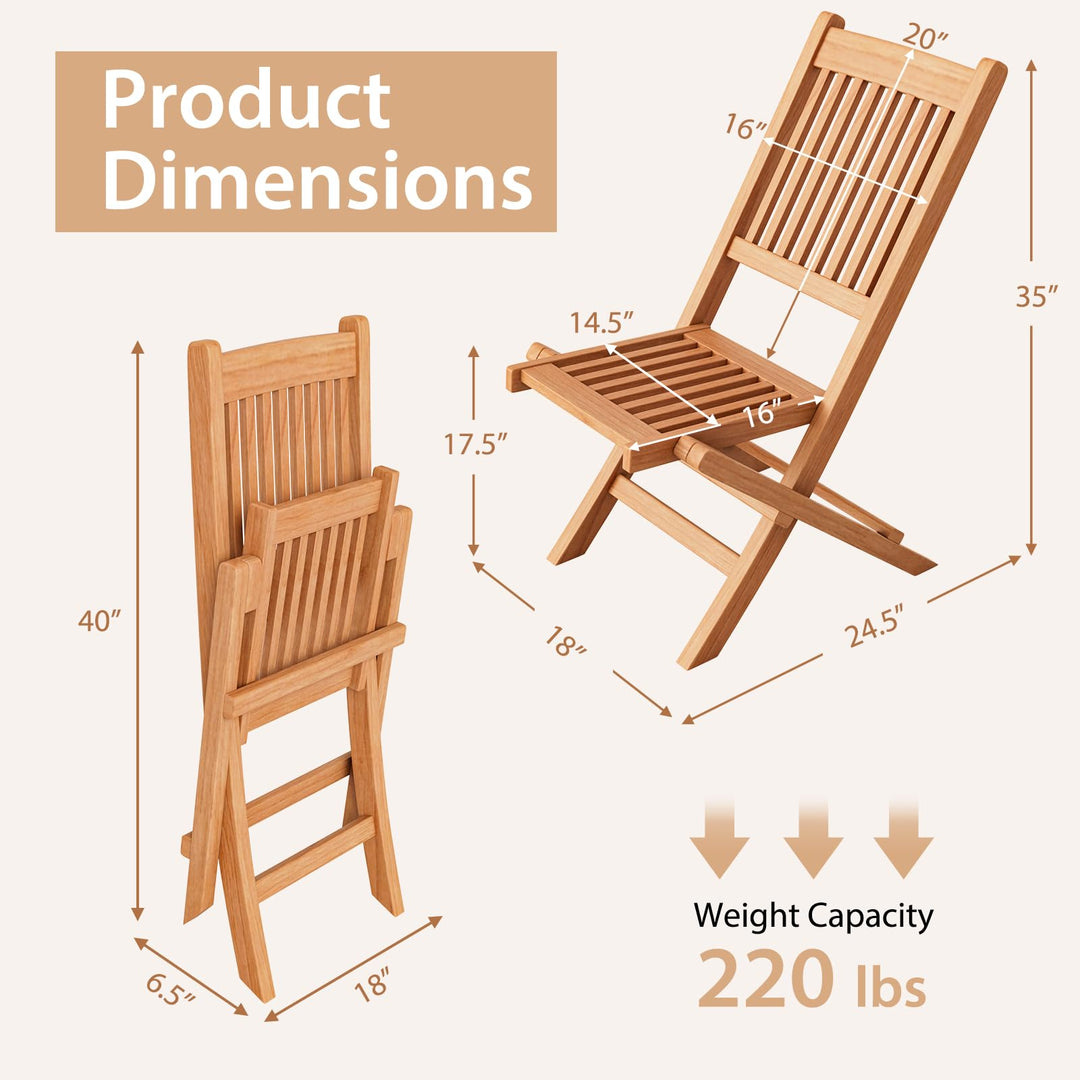 Giantex Patio Folding Chairs, Solid Teak Wood Outdoor Chairs with Slatted Seat &amp; Back