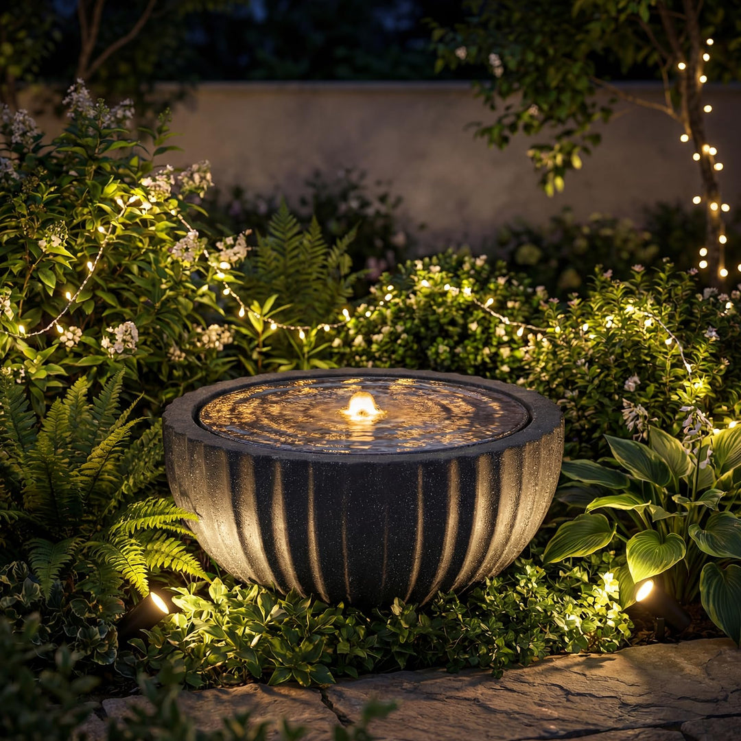 Giantex 17.5"/18" Round Outdoor Water Fountain with 6 LED Lights