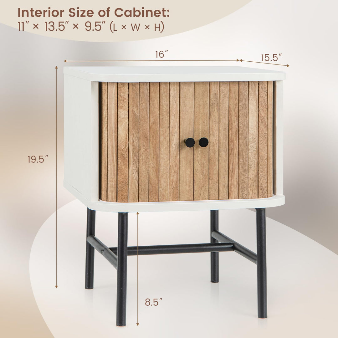 Giantex Mid-Century Modern Nightstand, Wood Bedside Table with Sliding Doors and 4 Metal Legs