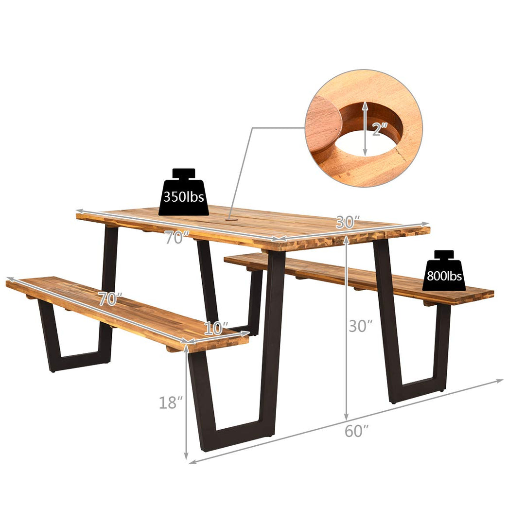 Giantex Picnic Table Bench Set with Umbrella Hole, Outdoor Dining Table Set, 70&