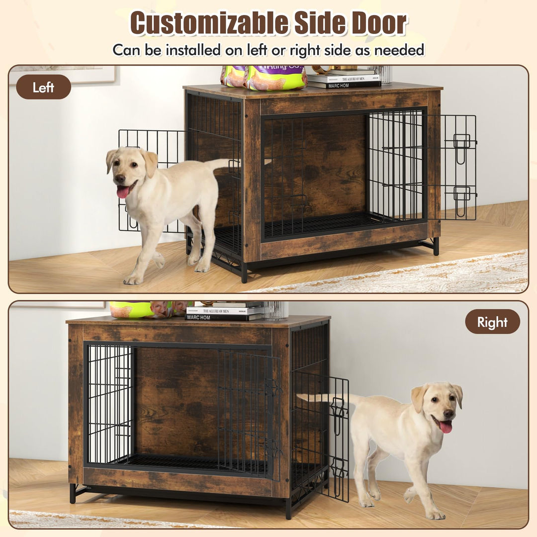 Giantex Dog Crate Furniture - Dog Kennel Side Table with Double Doors &amp; Removable Pull-Out Tray