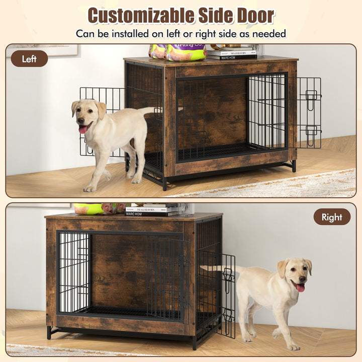 Giantex Dog Crate Furniture - Dog Kennel Side Table with Double Doors &amp; Removable Pull-Out Tray