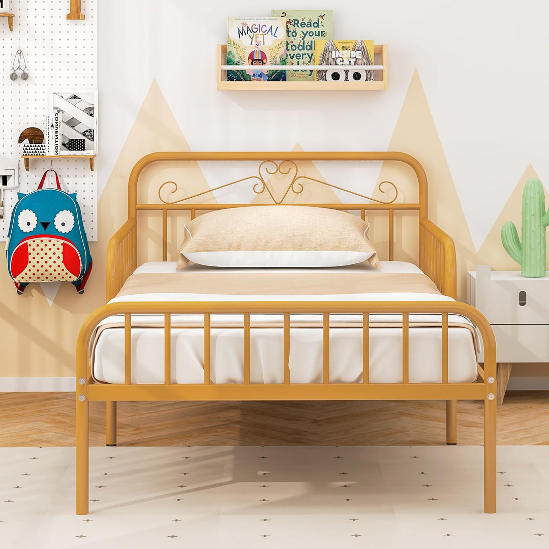 Giantex Metal Twin Bed Frames for Kids, Heavy Duty Metal Platform Bed Frame with Headboard &amp; Safety Guardrails