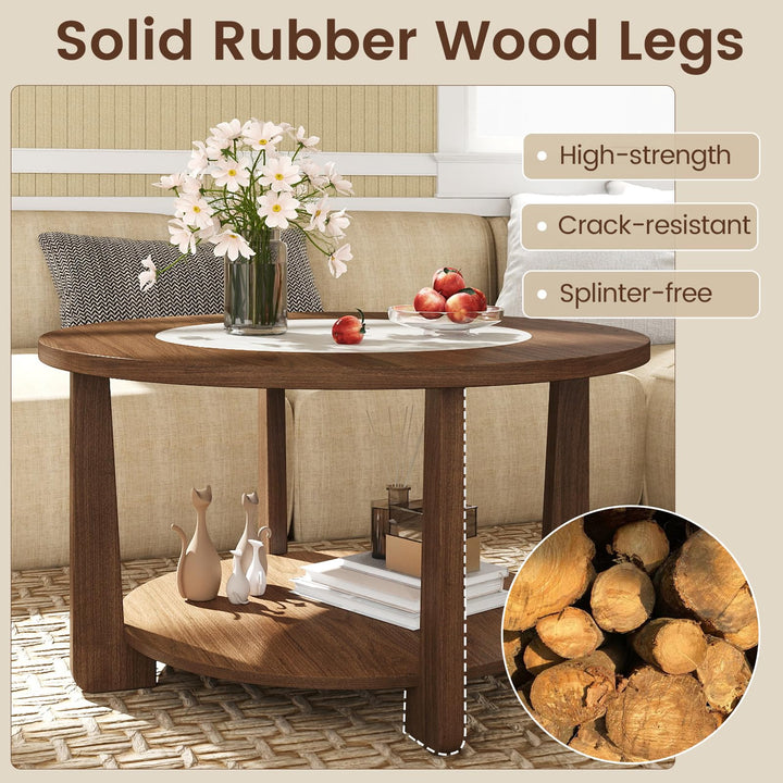 Giantex 2-Tier Round Farmhouse Living Room Coffee Table with 2-Tone Tabletop