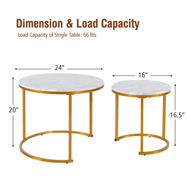 Giantex Nesting Coffee Table Set of 2, Round Stacking Side Tables with Wooden Tabletop &amp; Powder Coated Steel Frame