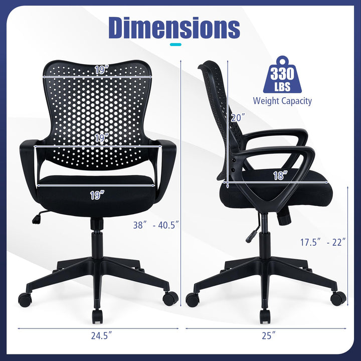 Gianetx Ergonomic Office Chair w/Breathable Butterfly Back &amp; Integrated Armrests (1/2)