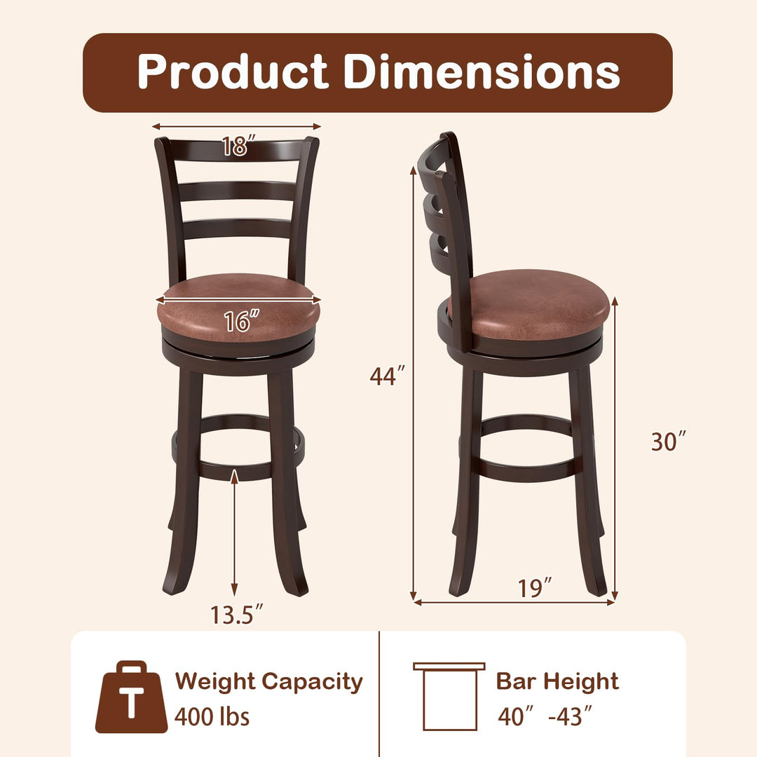 Giantex 30" Counter Height Swivel Barstools Set of 2/4 with Faux Leather Seat and Wrap-around Footrest