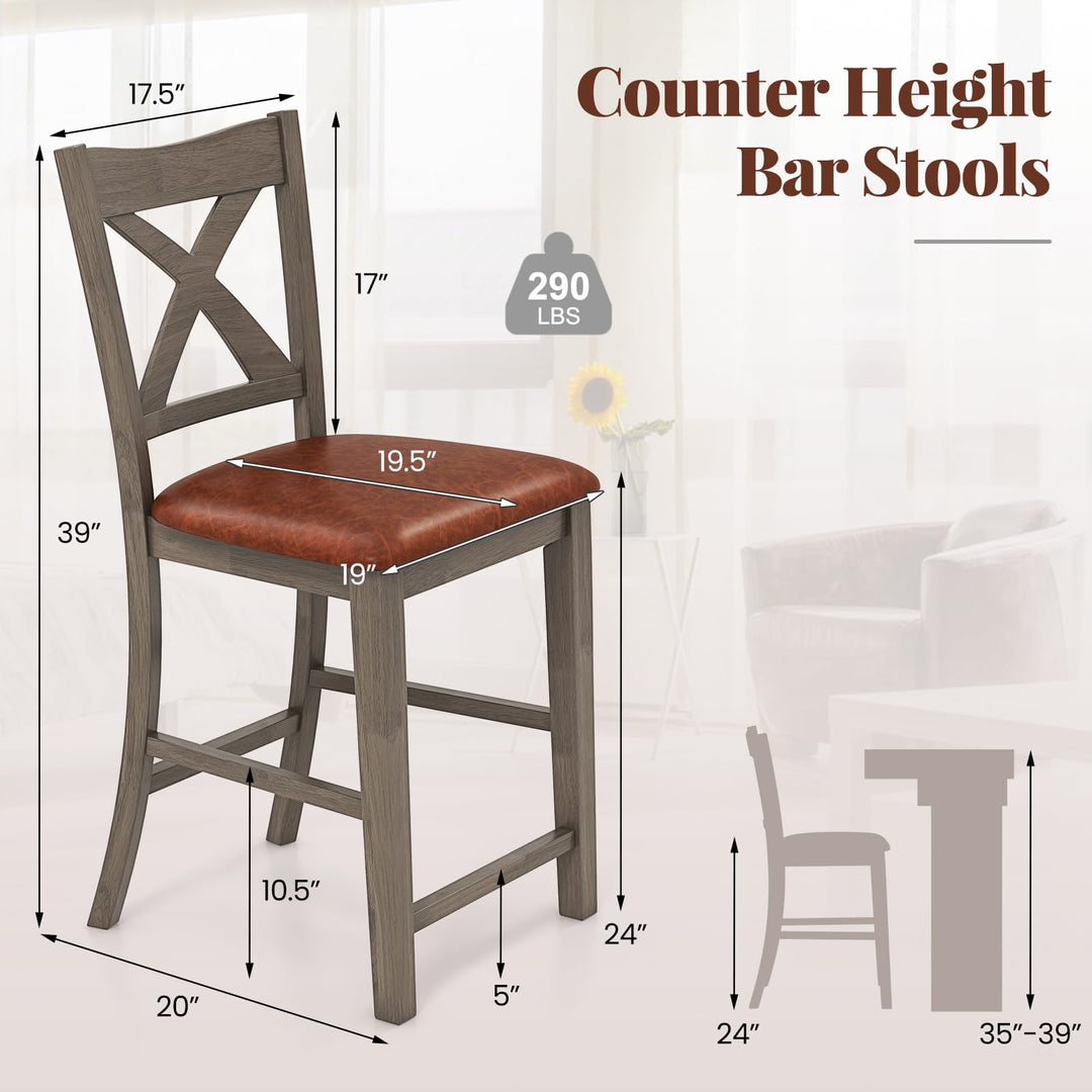 Giantex 24" Bar Stools Set of 2/4, Counter Height Bar Stools with Cross Back &amp; Faux Leather Upholstered Seat