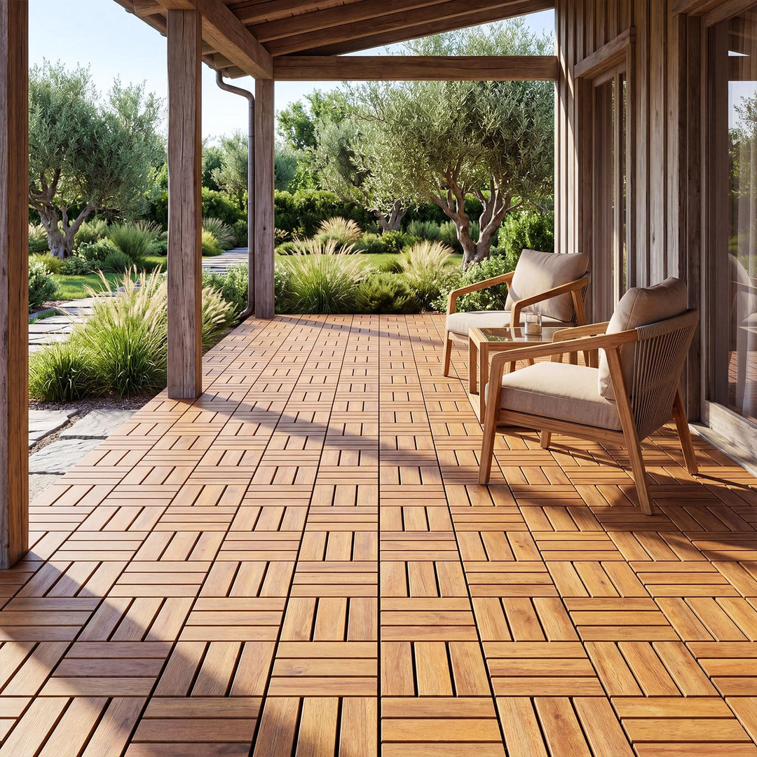 Giantex 12" x 12" Interlocking Acacia Wood Deck Tiles