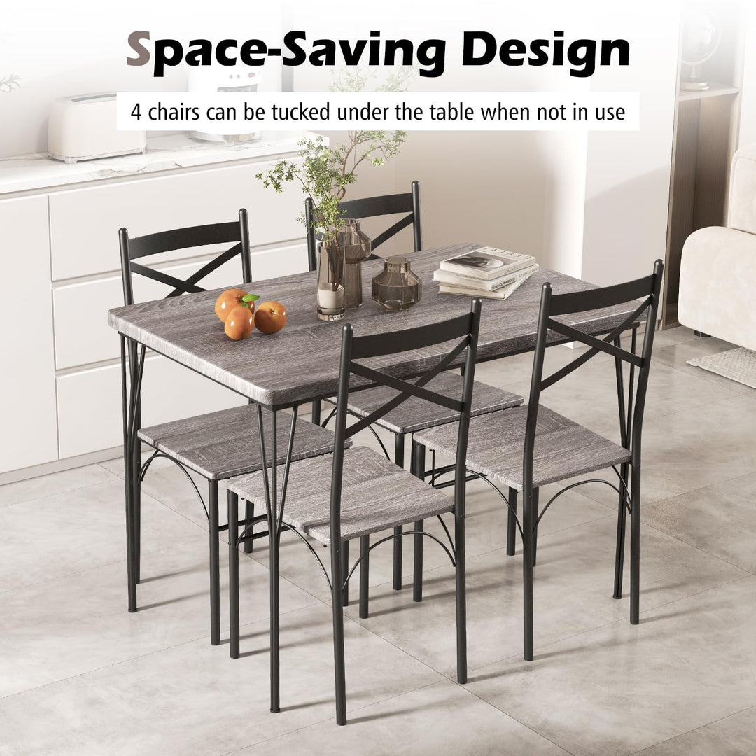 Giantex 5-Piece Dining Table Set, Modern Rectangular Dining Table &amp; 4 Dining Chairs Set with Metal Frame