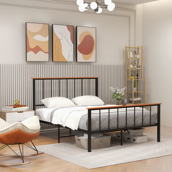 Giantex Queen/Full Size Metal Platform Bed Frame with Spindle Headboard &amp; Footboard, Black