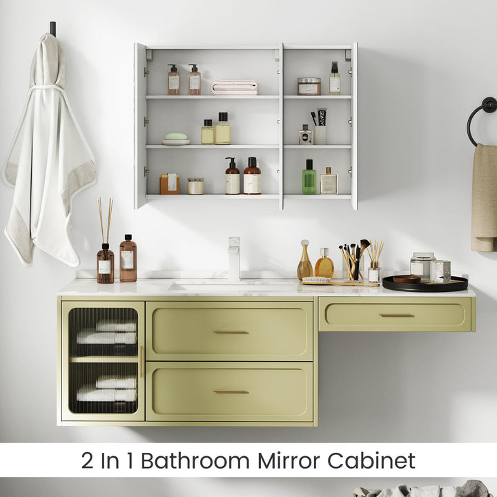 Giantex Wall Mounted Medicine Cabinet with 3 Frameless Mirrored Doors &amp; Mounting Hardware