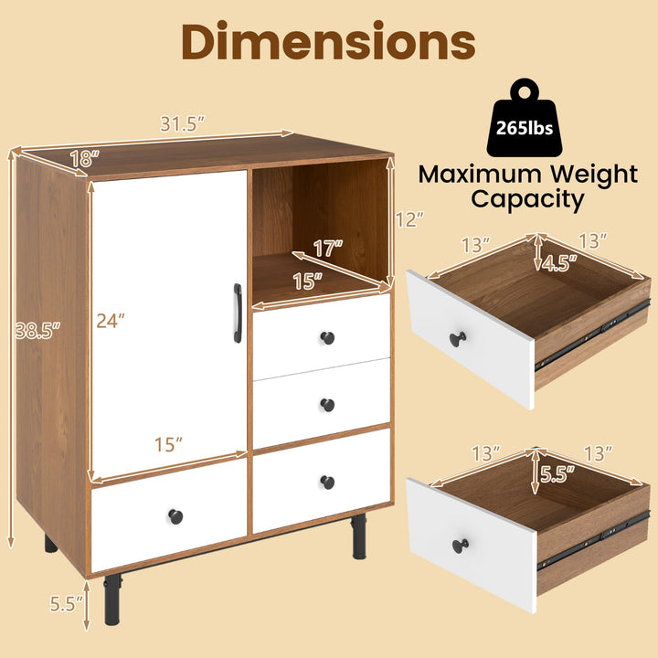 Giantex Storage Cabinet with 4 Drawers Door &amp; Open Compartment, Metal Support Legs