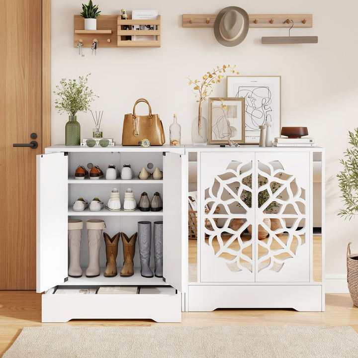 Giantex Shoe Cabinet with Drawer 6-Tier Shoe Organizer Cabinet with Mirrored Doors