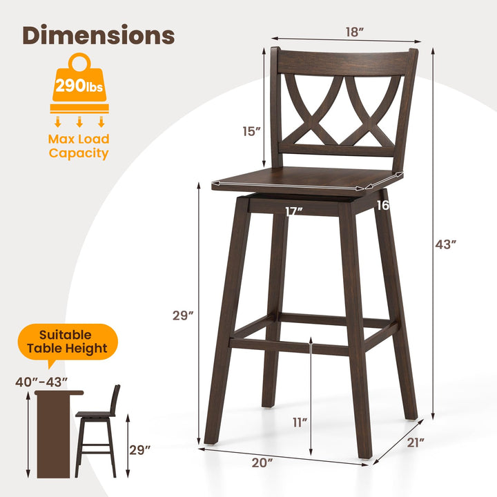 Giantex 29" Bar Stools Set of 2/4, Swivel Wooden Bar Chairs with Rubber Wood Frame, for Kitchen Island, Restaurant &amp; Pub, Dark Grey