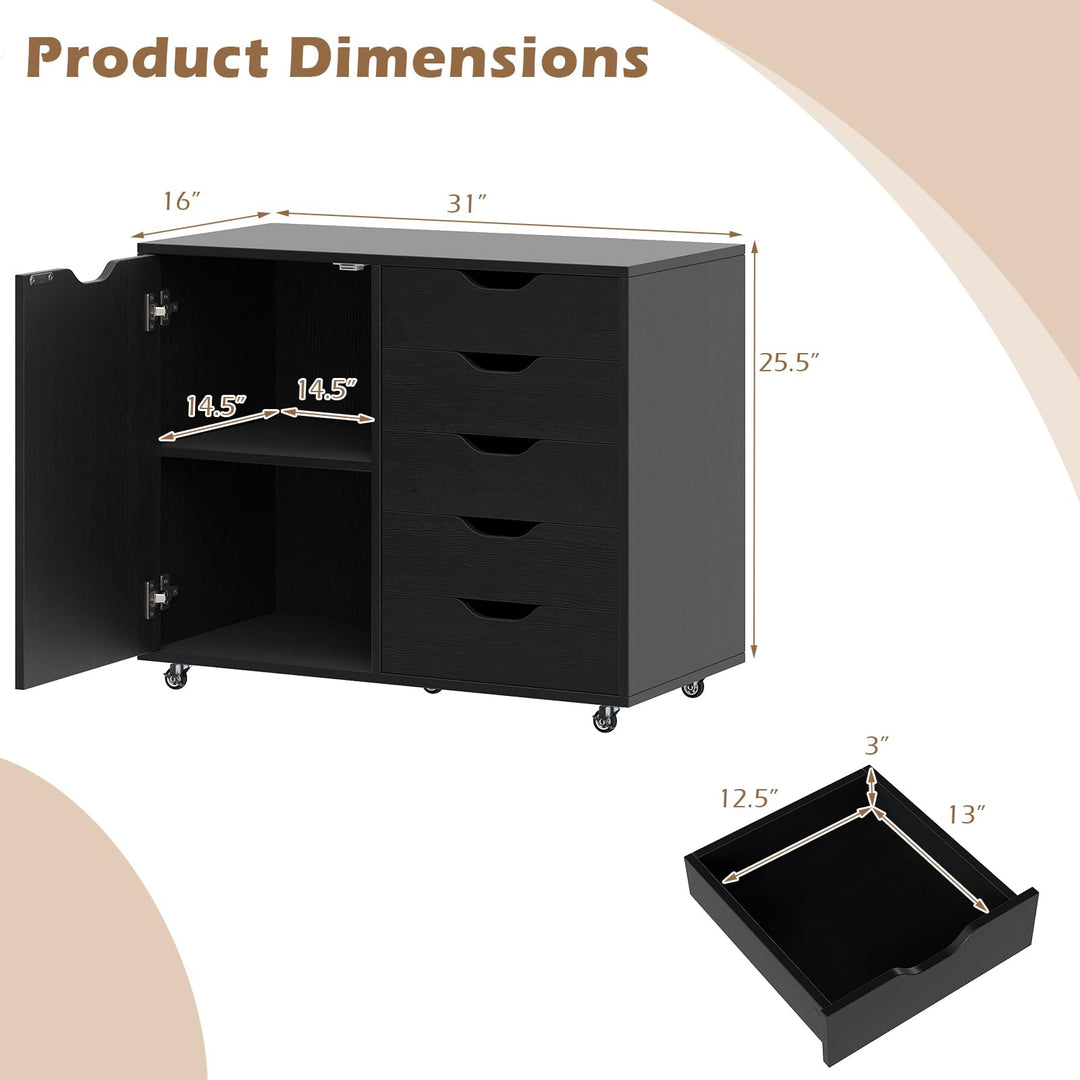 Giantex 5-Drawer File Cabinet with Door (31" W x 16" D x 25.5")