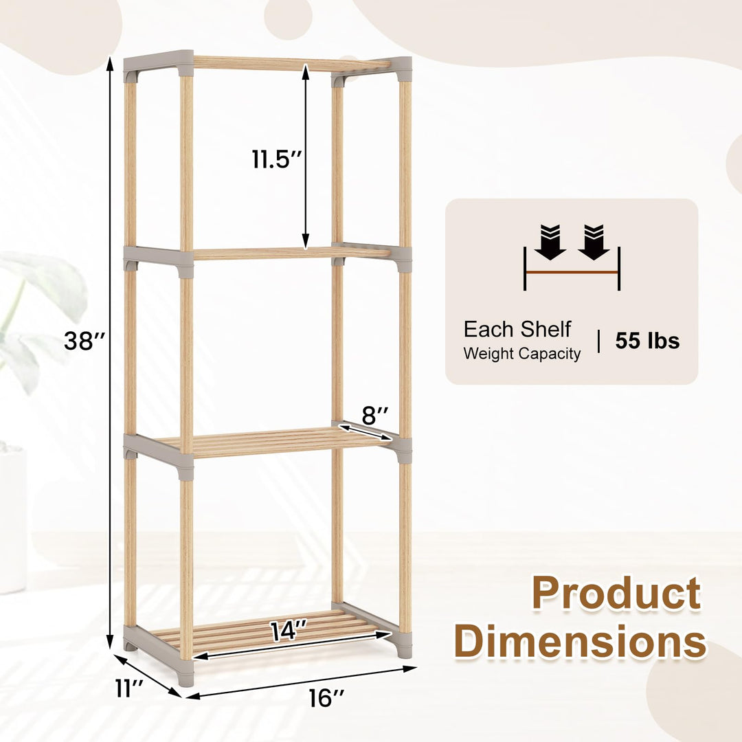 Giantex 4-Tier Bookshelf | Pine Wood Bookcase with Open Shelves
