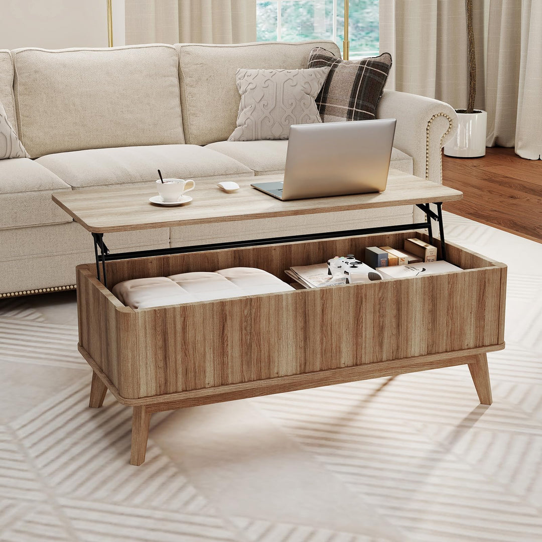 Giantex Lift Top Coffee Table with Storage | 43.5" Mid Century Modern Center Table with Solid Wood Leg &amp; Hidden Compartment