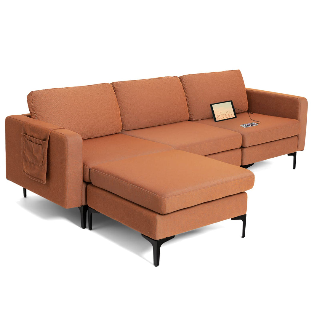 Giantex 94.5" L Convertible Sofa Couch, 3 Seat Sectional Sleeper with USB Ports &amp; Socket