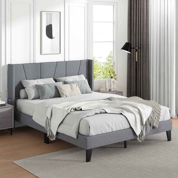 Giantex Queen/Full SizeBed Frame with Wingback Headboard