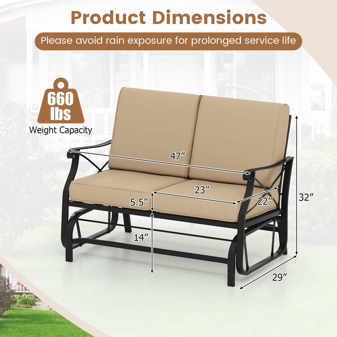 Giantex 2-Person Outdoor Glider Rocking Chair Loveseat with Detachable Thick Cushions