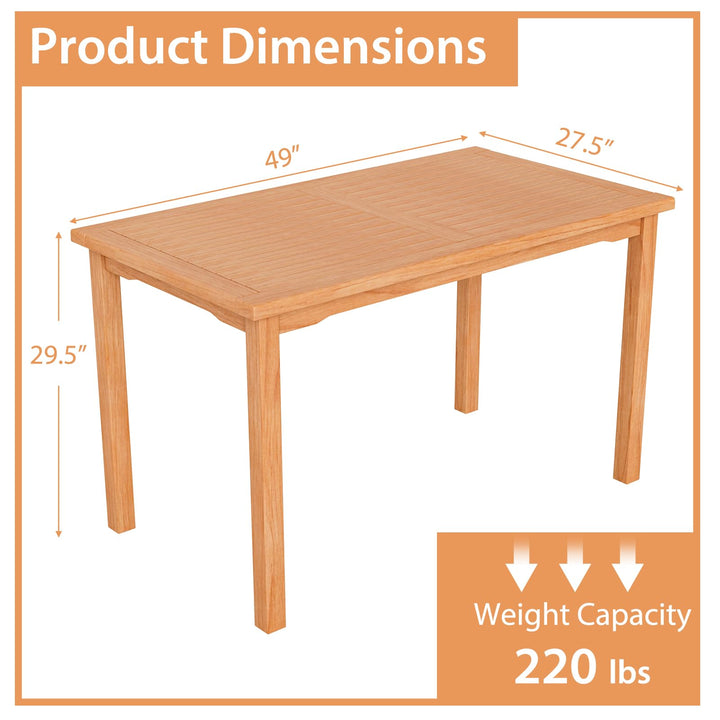 Giantex Patio Rectangle Dining Table, 49” x 27.5” Teak Wood Outdoor Table with Spacious Slatted Tabletop for 6 Person