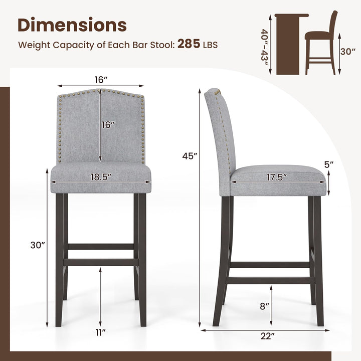 Giantex 30" Bar Stools Set of 2/4, Upholstered Bar Height Bar Chairs with Back &amp; Rubber Wood Legs