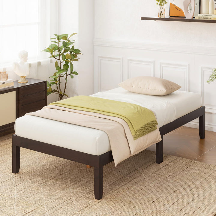 Giantex 14 Inch Twin Wood Platform Bed Frame, Minimalist Twin Bed Frame with Wooden Slats Support &amp; Rubber Wood Legs
