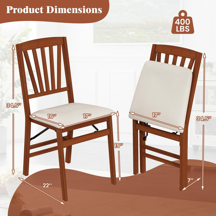Giantex Folding Dining Chairs Set of 2/4, Modern Kitchen Chairs w/Padded Seat &amp; Slatted Backrest, Rubber Wood Frame