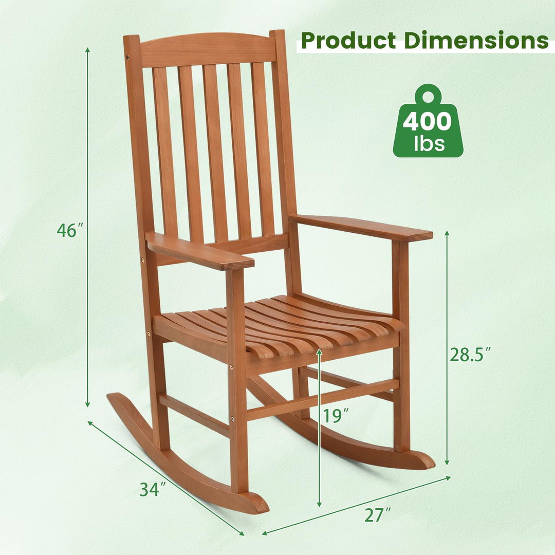 Giantex Wood Outdoor Rocking Chair - Eucalyptus Rocker Chair with Stable &amp; Safe Rocking Base