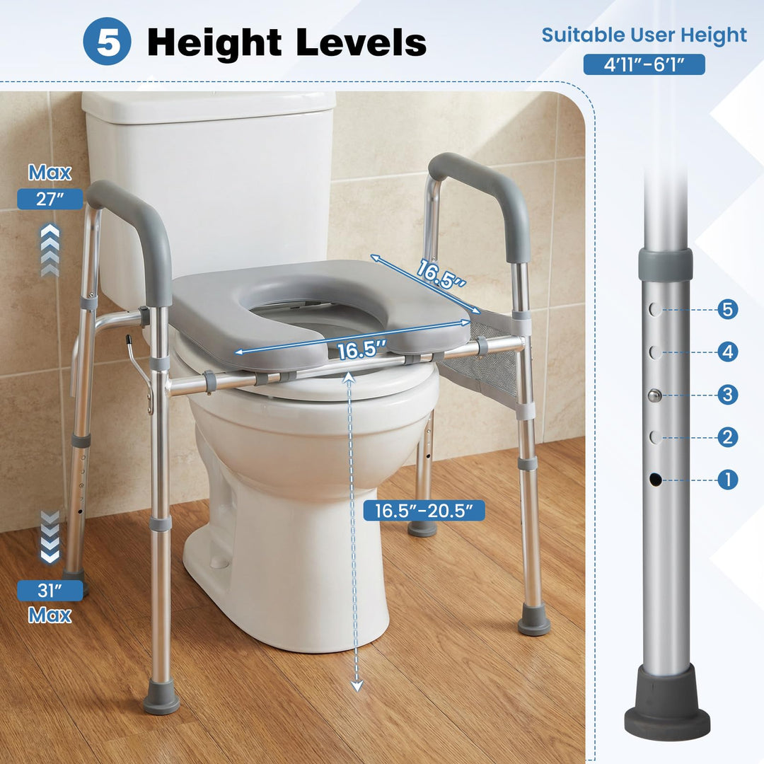 Giantex Raised Toilet Seat with Handles | Toilet Seat Riser for Seniors w/Padded Arms