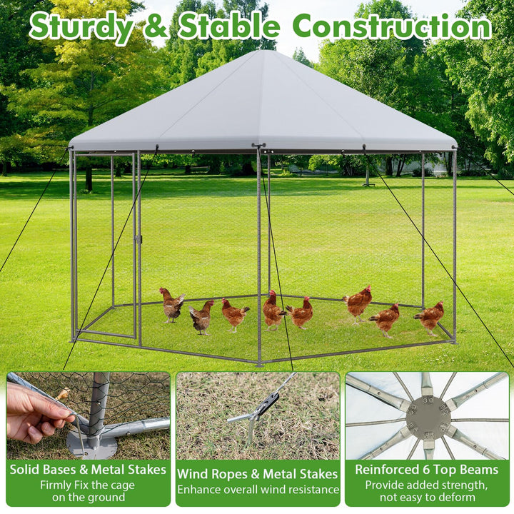 Giantex Large Metal Chicken Run - 13ft Hexagon Walk-in Chicken Coop