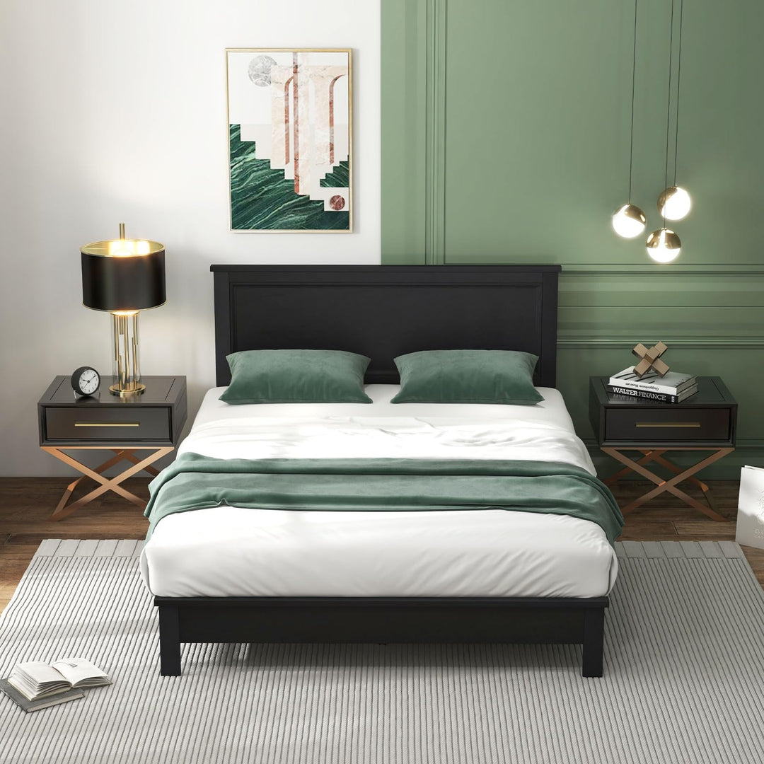 Giantex Queen/Full/Twin Size Wood Platform Bed Frame with Headboard, Mid Century Bed Frame with Solid Wood Legs &amp; Wooden Slat Support