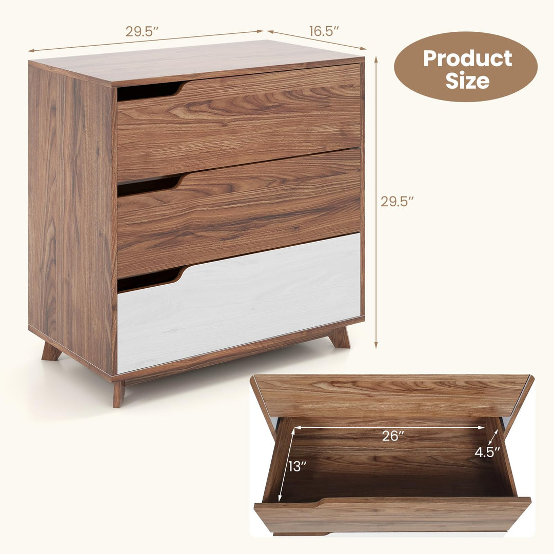 Giantex 3-Drawer Dresser for Bedroom - Small Chest of Drawers, Rustic Farmhouse Storage Cabinet, Walnut &amp; White