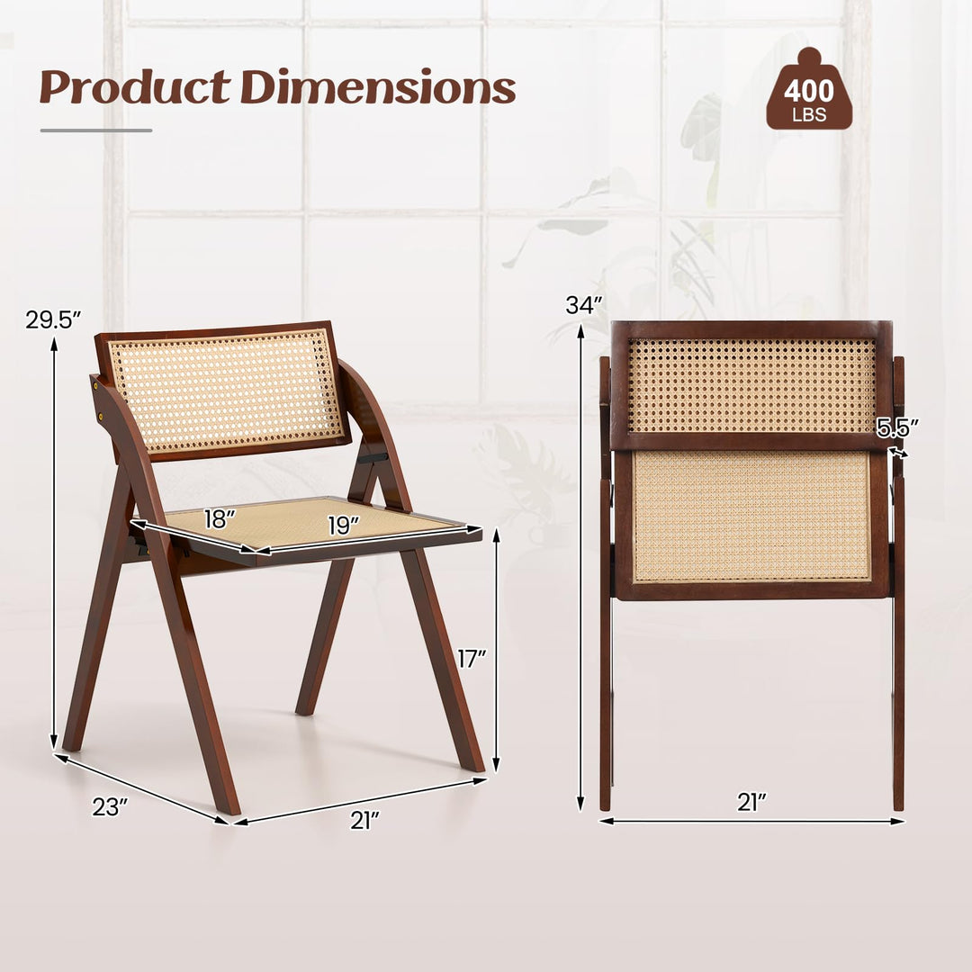 Giantex Folding Dining Chairs Set, Wooden Folding Chair with Rattan Backrest &amp; Seat