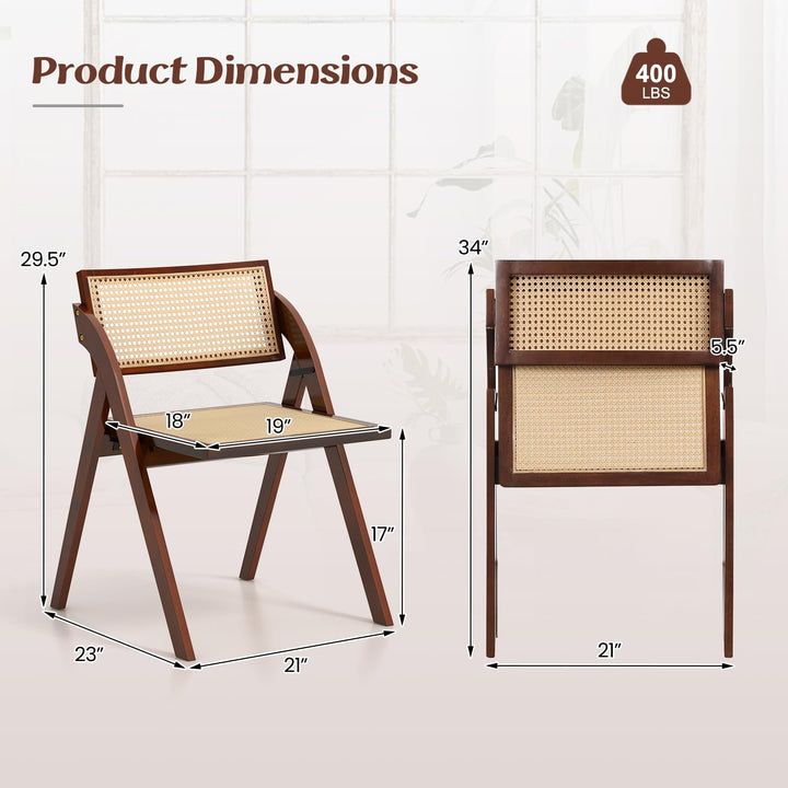 Giantex Folding Dining Chairs Set, Wooden Folding Chair with Rattan Backrest &amp; Seat