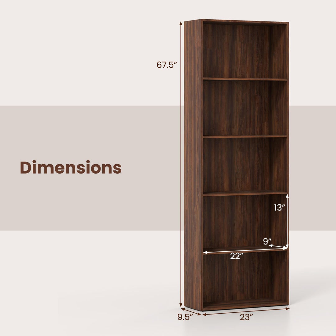 Giantex 5-Tier Bookshelf Freestanding Tall Bookcase with 5 Open Compartments