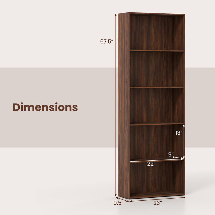 Giantex 5-Tier Bookshelf Freestanding Tall Bookcase with 5 Open Compartments