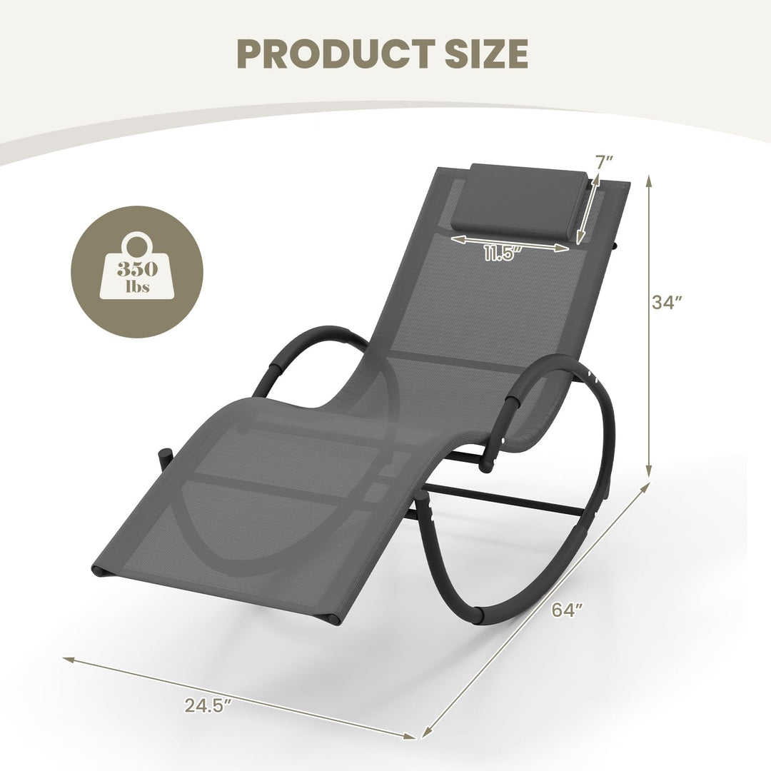 Giantex Outdoor Rocking Lounge Chair, Zero Gravity Rocking Chair with Removable Headrest, Breathable Backrest &amp; Seat