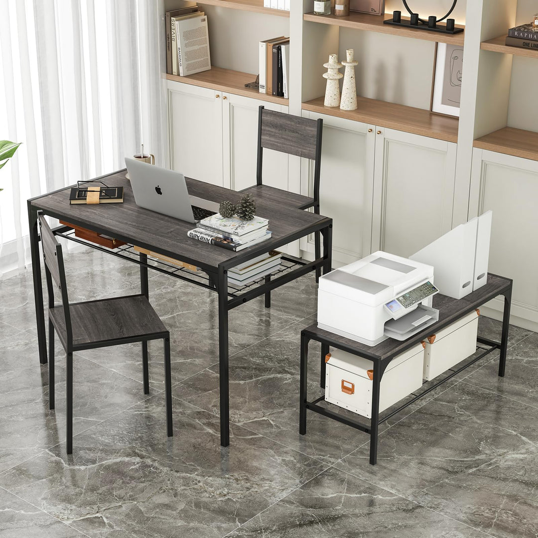 Giantex Dining Table Set for 4, Kitchen Table with Chairs &amp; Bench, Storage Racks