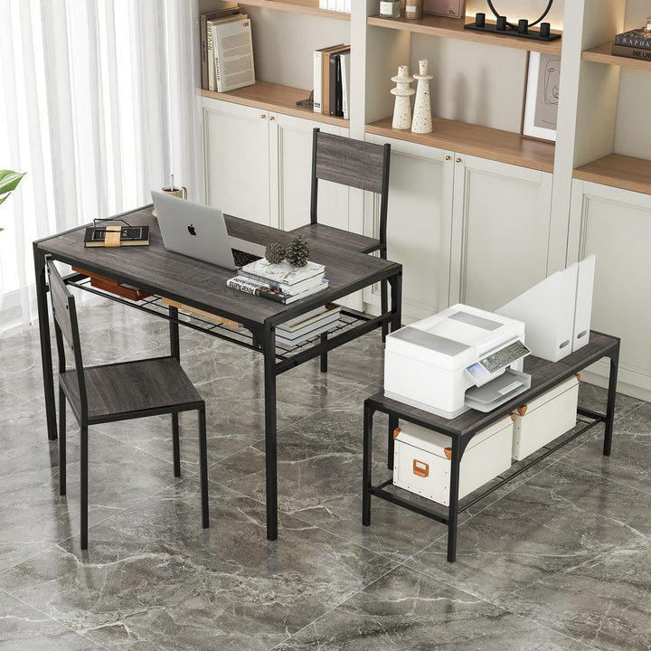 Giantex Dining Table Set for 4, Kitchen Table with Chairs &amp; Bench, Storage Racks
