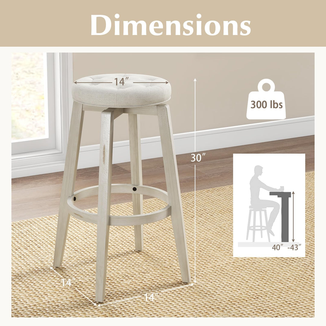 Giantex Swivel Bar Stools Set of 2, 30" Bar Height Stools w/Tufted Seat &amp; Rubber Wood Frame