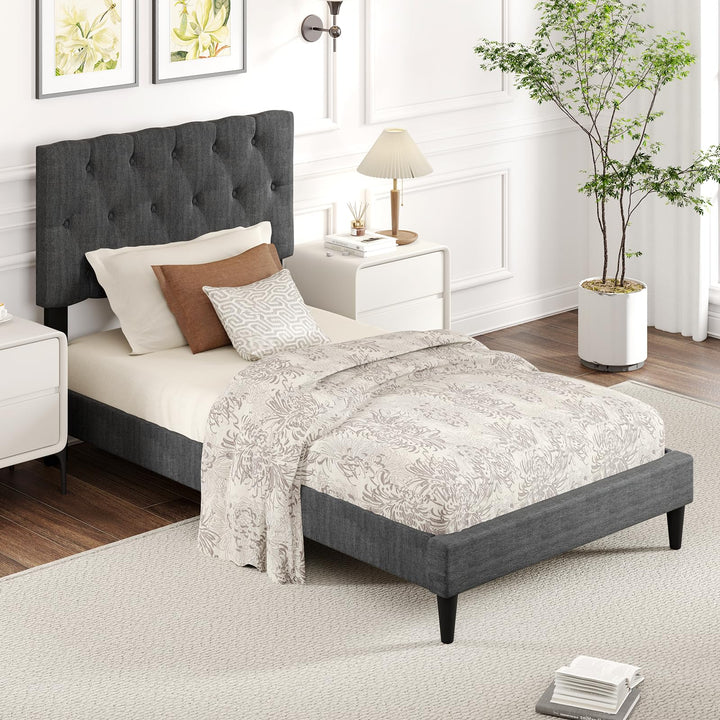 Modern Queen/Full/Twin Size Upholstered Platform Bed Frame with Diamond Tufting Headboard